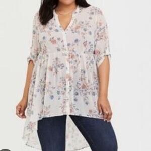 NWT Torrid Floral Lexie Chiffon Hi-Lo 3/4 Sleeve Tunic Blouse